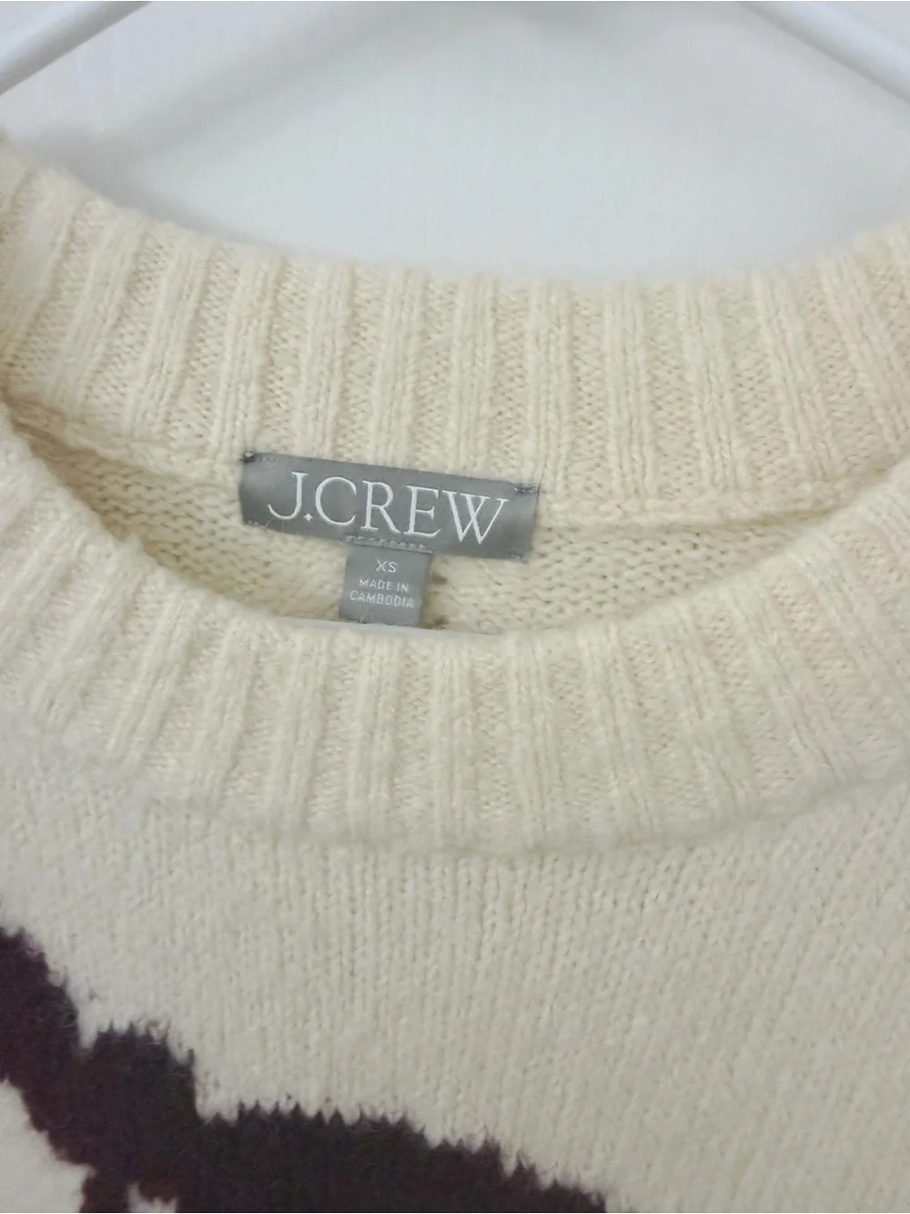 J. Crew Cream Crewneck Sweater with Burgundy Bow Detail